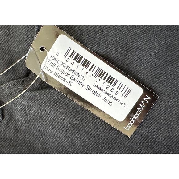 NWT Boohoo Man Tall Super Skinny Stretch Jeans Size 40x34 Men’s Black - Picture 3 of 10